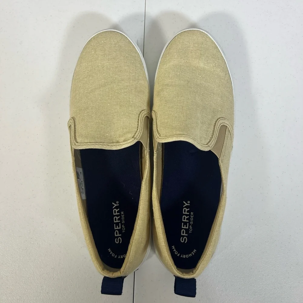 Sperry Women's Cream‎ Slip-On Sneakers Size 11 Top Sider Sparkle Linen Casual